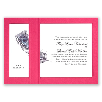 Peacock Plume - Purple with Fuchsia - Layered Invitation
