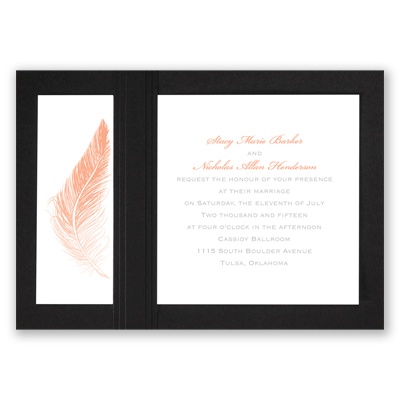 Delicate Feather - Black - Layered Invitation