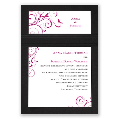 Swirling Love Birds - Black - Layered Invitation
