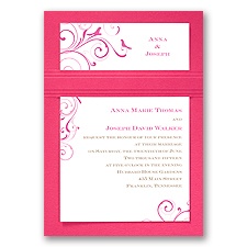 Swirling Love Birds - Fuchsia - Layered Invitation
