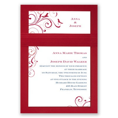Swirling Love Birds - Merlot - Layered Invitation