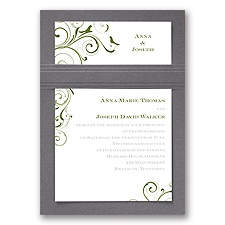 Swirling Love Birds - Pewter - Layered Invitation