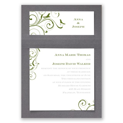 Swirling Love Birds - Pewter - Layered Invitation