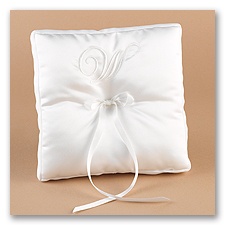 White/White With Monogram Ribbon Trim Pillow