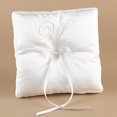 White/White With Monogram Ribbon Trim Pillow