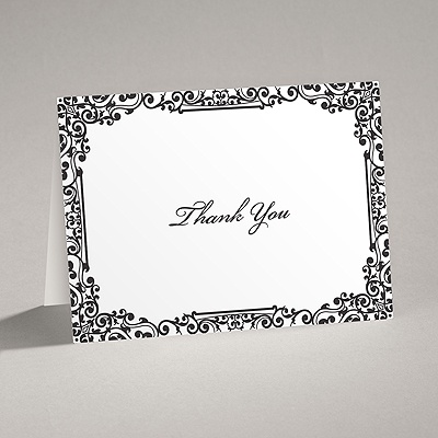 Vintage Filigree - Black - Thank You Card and Envelope