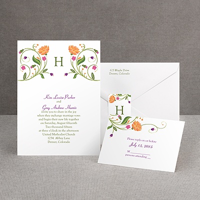 Fresh Floral Monogram - Invitation