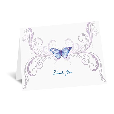 Delicate Butterfly - Blue Thank You Card and Envelope