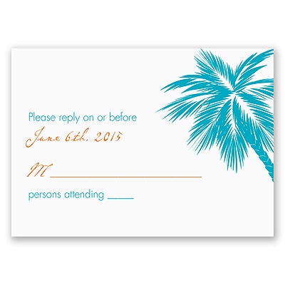 Tropical Palms - Turquoise Response Card and Envelope