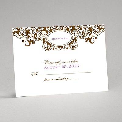 Damask Monogram - Brown - Response Card and Envelope