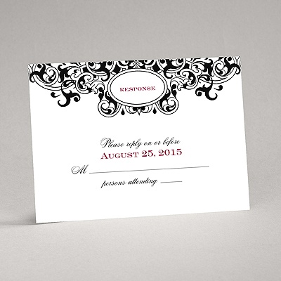 Damask Monogram - Black - Response Card and Envelope