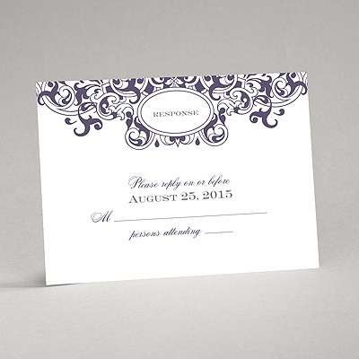 Damask Monogram - Raisin Purple - Response Card and Envelope