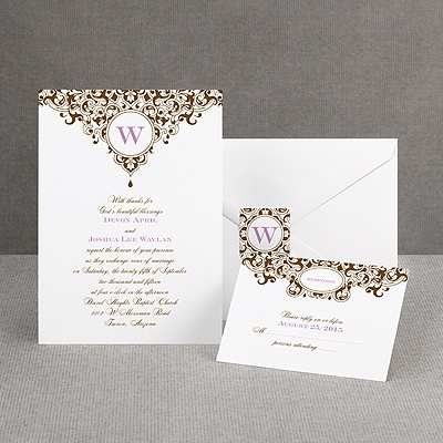 Damask Monogram - Brown - Invitation