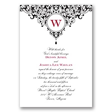 Damask Monogram - Black - Invitation
