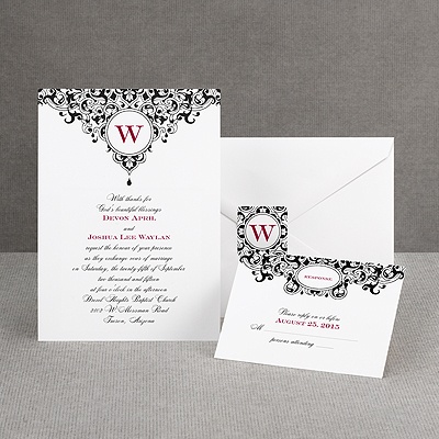 Damask Monogram - Black - Invitation