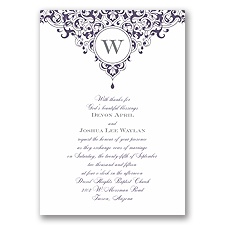 Damask Monogram - Raisin Purple - Invitation