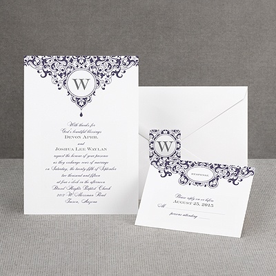 Damask Monogram - Raisin Purple - Invitation