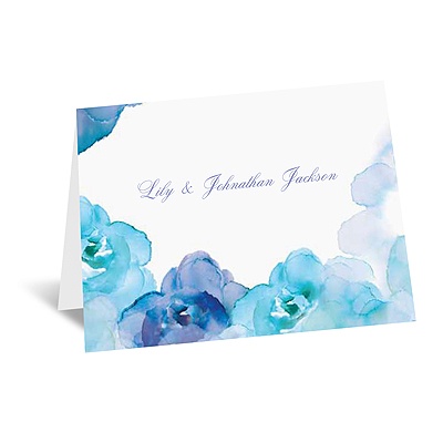 Watercolor Roses - Blue - Thank You Card and Envelope