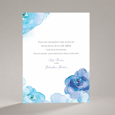 Watercolor Roses - Blue - Save the Date Card