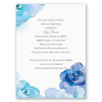 Watercolor Roses - Blue - Bridal Shower Invitation