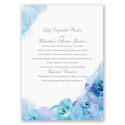 Watercolor Roses - Blue - Invitation