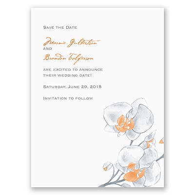 Watercolor Orchid - Orange - Save the Date Card