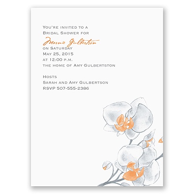 Watercolor Orchid - Orange - Bridal Shower Invitation