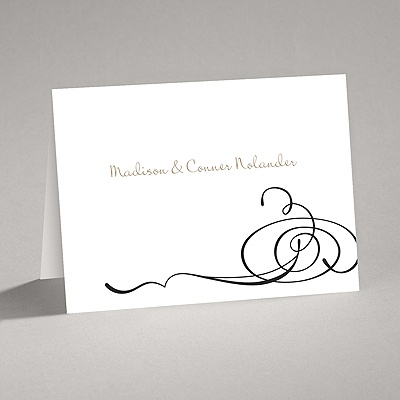 Calligraphy Swirls - Black - Thank You Card and Envelope