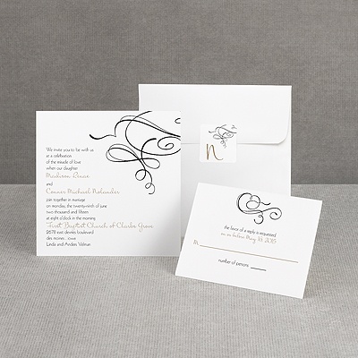 Calligraphy Swirls - Black - Invitation