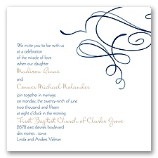 Calligraphy Swirls - Navy - Invitation