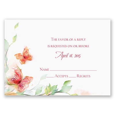 Watercolor Butterflies - Red Response Card and Envelope