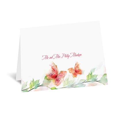 Watercolor Butterflies - Red Thank You Card and Envelope