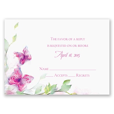 Watercolor Butterflies - Fuchsia Response Card and Envelope