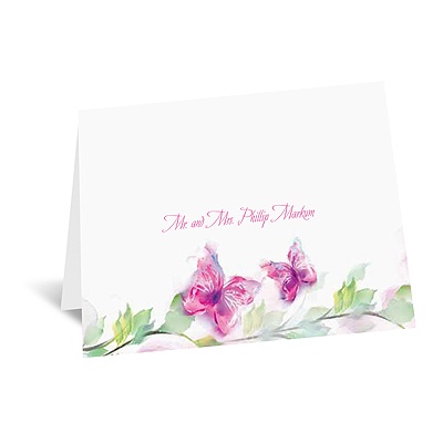 Watercolor Butterflies - Fuchsia Thank You Card and Envelope