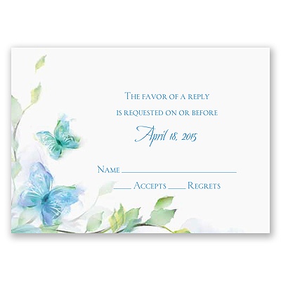 Watercolor Butterflies - Blue Response Card and Envelope