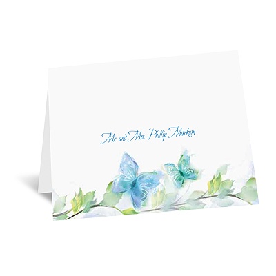 Watercolor Butterflies - Blue Thank You Card and Envelope