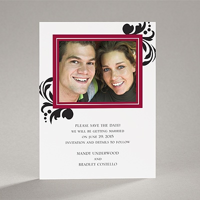 Lavish Damask - Black Save the Date Card