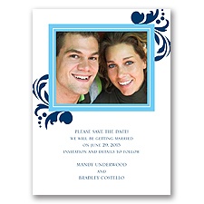 Lavish Damask - Navy Save the Date Card