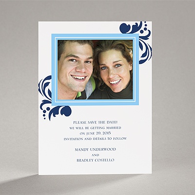 Lavish Damask - Navy Save the Date Card