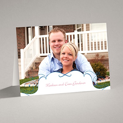 Calligraphy Frame - Blue - Thank You Card and Envelope