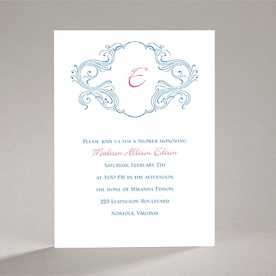 Calligraphy Frame - Blue - Bridal Shower Invitation