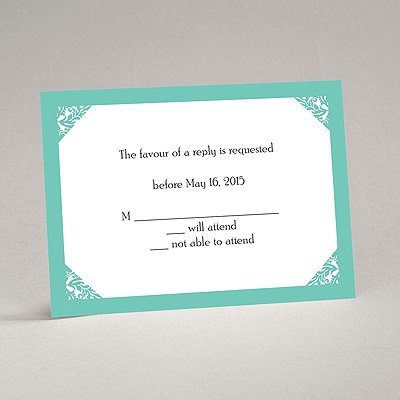 Damask Corners - Aqua Response Card and Envelope