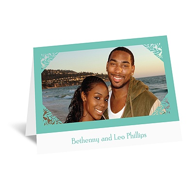 Damask Corners - Aqua Thank You Card and Envelope
