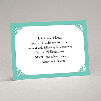 Damask Corners - Aqua Reception Card