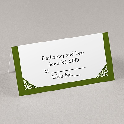 Damask Corners - Green Place Card