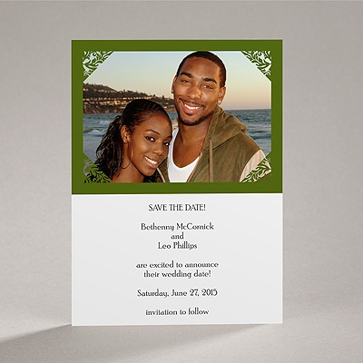 Damask Corners - Green Save the Date Card