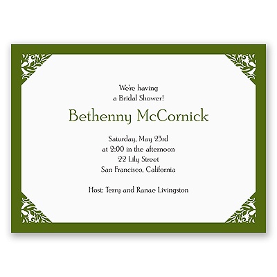 Damask Corners - Green Bridal Shower Invitation