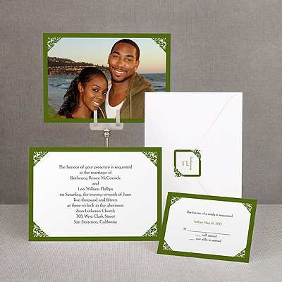 Damask Corners - Green Invitation