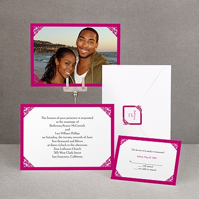 Damask Corners - Fuchsia Invitation