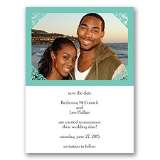 Damask Corners - Aqua Save the Date Card